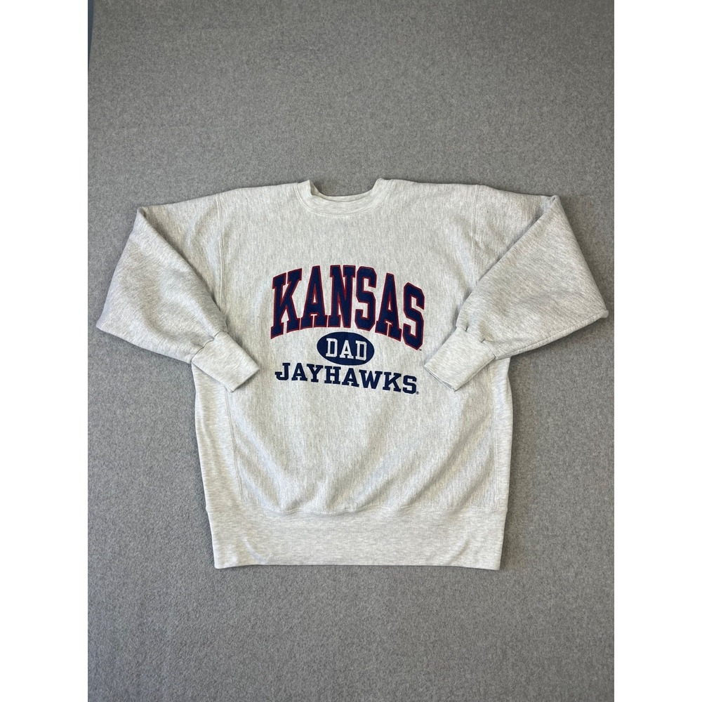 Vintage University Of Kansas Sweatshirt Mens 2XL Gray KU Jayhawks 90s Made USA